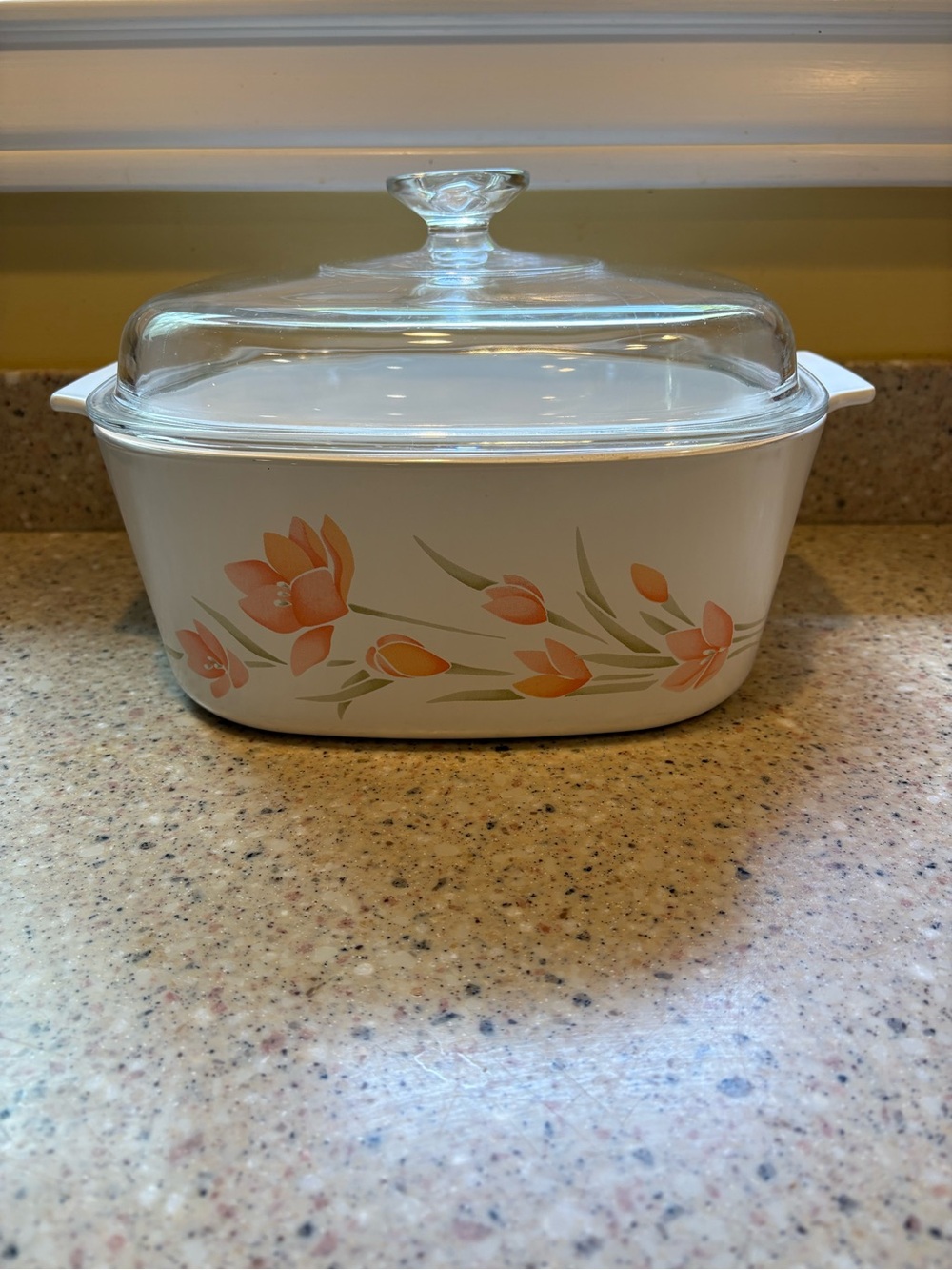 Vintage CorningWare Peach Floral Casserole Dish 5 Liter A-5-B With Original Lid